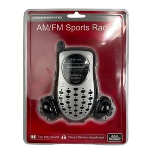 Durabrand PR-355 AM/FM Sports Radio Silver Black Portable with Headphones New